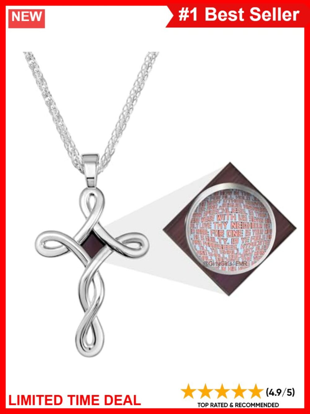 925 Sterling Silver Infinity Cross Necklace Nano Bible Christian Pendant 18in